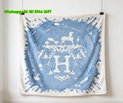 Hermès Light Blue Paint Splash H Logo Flannel Throw Blanket IMG_5393